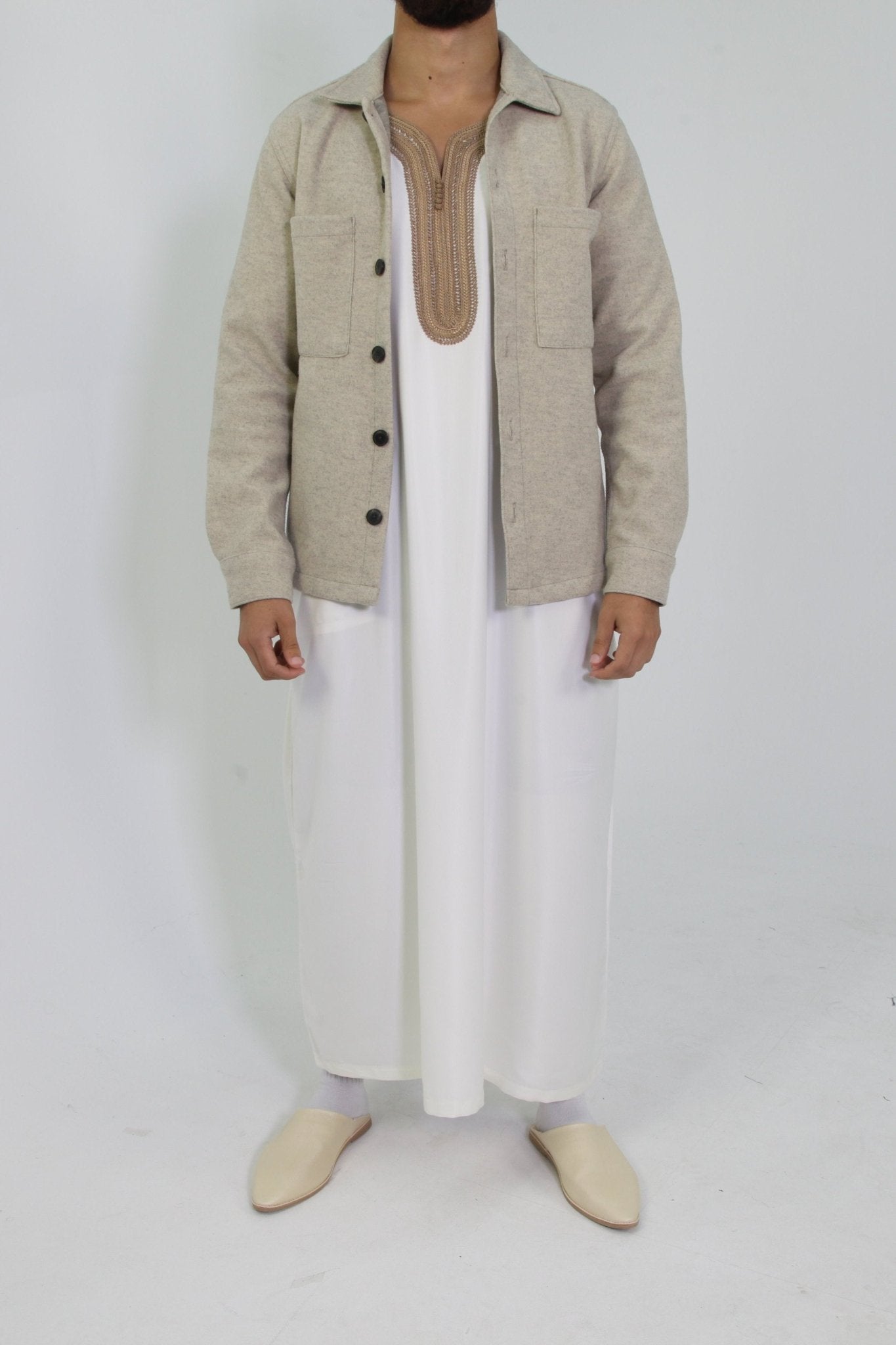 Djellaba Royale - Wit/Bruin - TheDjellaba - TheDjellaba - Djellaba - Kaftan - Jalabiya - Thobe - Qamis - Dishdasha - Kurta - Abaya - Robe - Tunic - Burnous