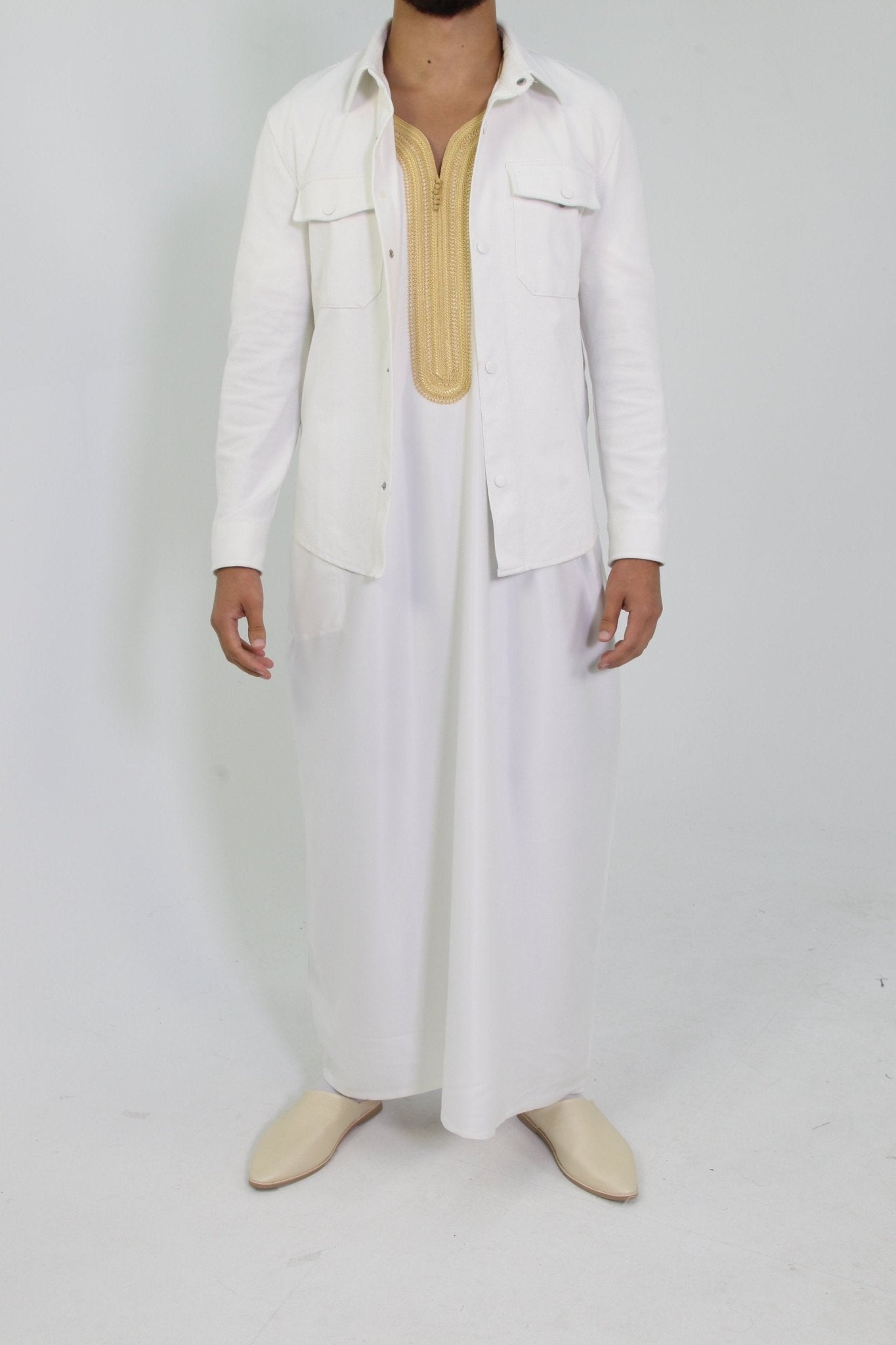 Djellaba Royale - Wit/Goud - TheDjellaba - TheDjellaba - Djellaba - Kaftan - Jalabiya - Thobe - Qamis - Dishdasha - Kurta - Abaya - Robe - Tunic - Burnous