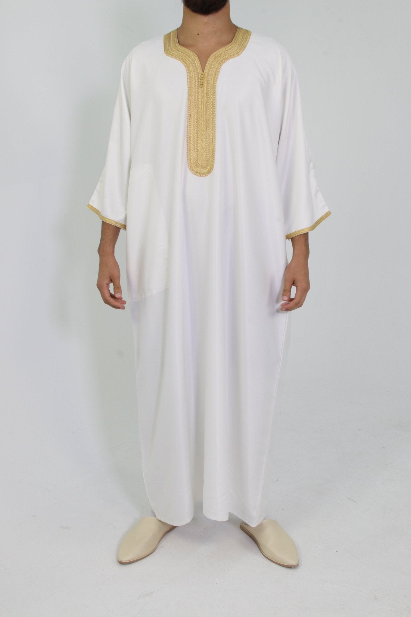 Djellaba Royale - Wit/Goud - TheDjellaba - TheDjellaba - Djellaba - Kaftan - Jalabiya - Thobe - Qamis - Dishdasha - Kurta - Abaya - Robe - Tunic - Burnous