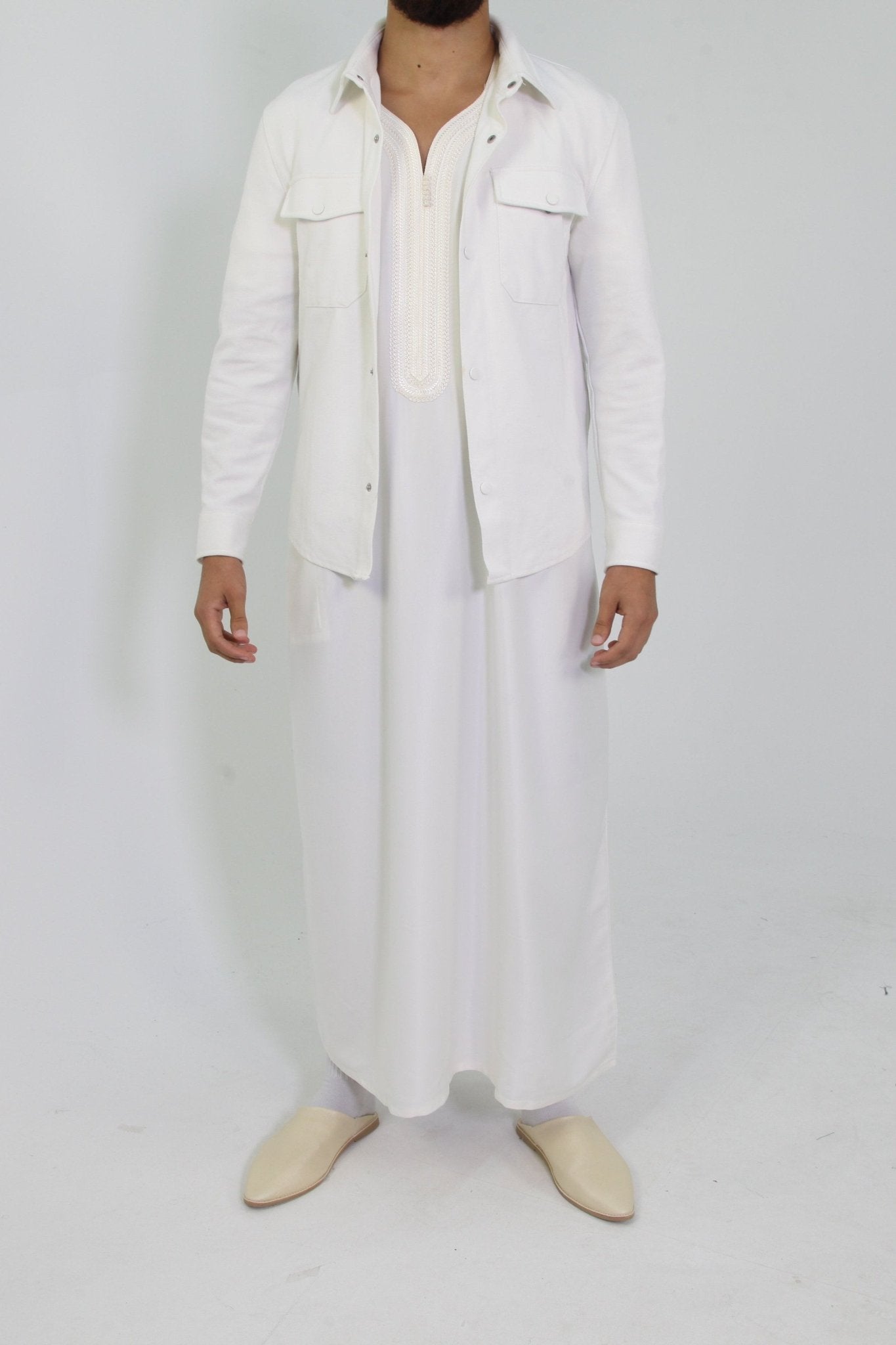 Djellaba Royale - Wit/Wit - TheDjellaba - TheDjellaba - Djellaba - Kaftan - Jalabiya - Thobe - Qamis - Dishdasha - Kurta - Abaya - Robe - Tunic - Burnous