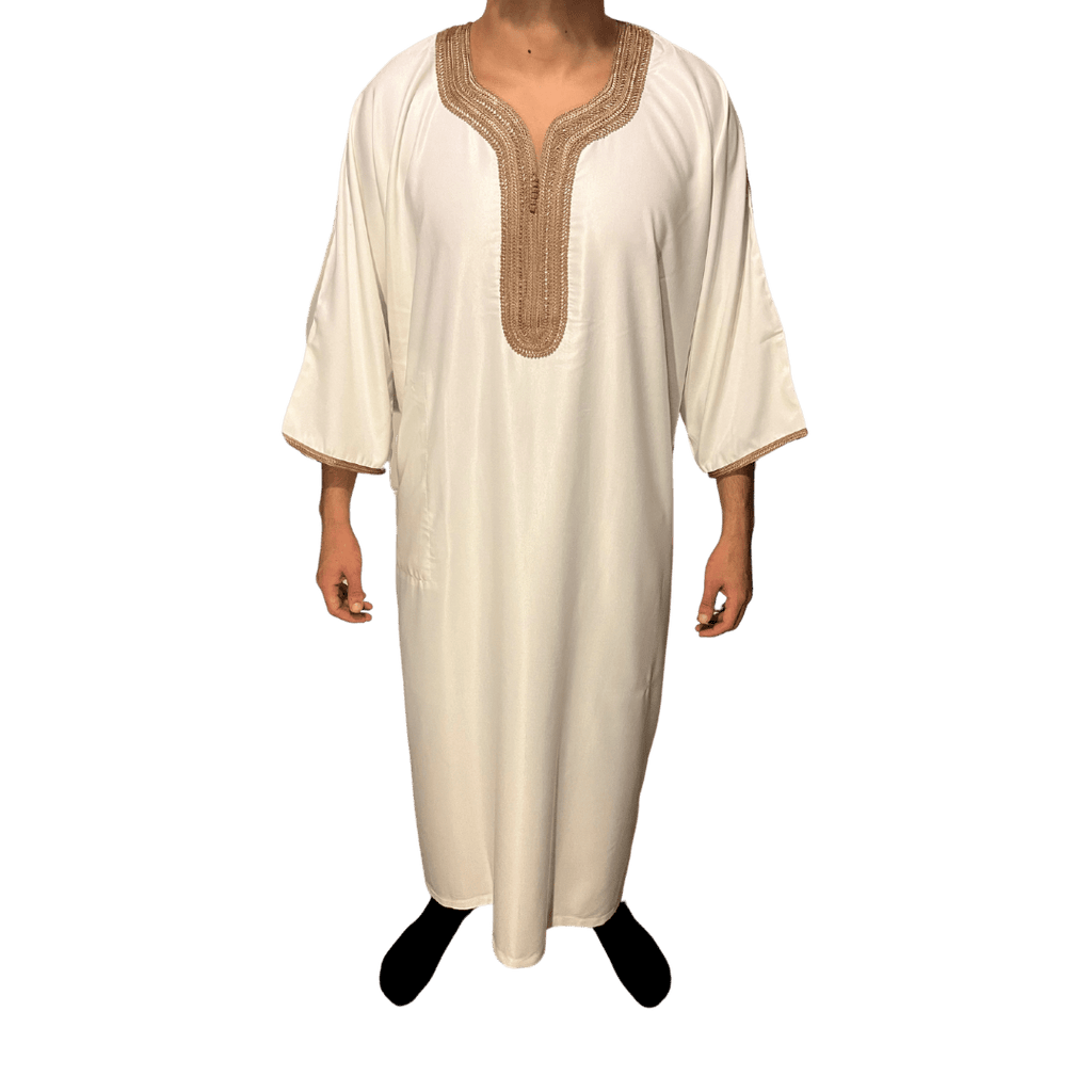 Djellaba Royale - Wit/Bruin - TheDjellaba - TheDjellaba - Djellaba - Kaftan - Jalabiya - Thobe - Qamis - Dishdasha - Kurta - Abaya - Robe - Tunic - Burnous