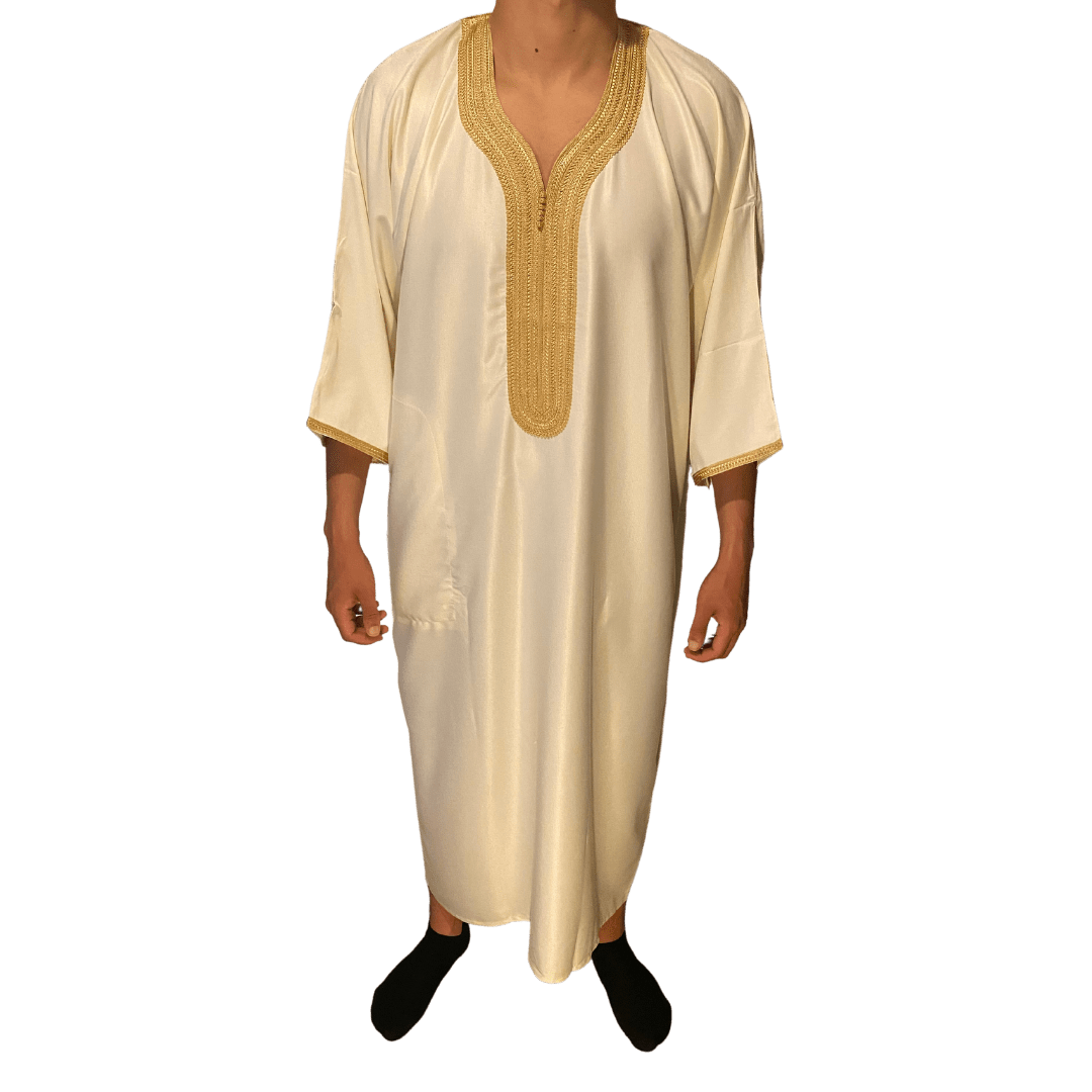 Djellaba Royale - Wit/Goud - TheDjellaba - TheDjellaba - Djellaba - Kaftan - Jalabiya - Thobe - Qamis - Dishdasha - Kurta - Abaya - Robe - Tunic - Burnous