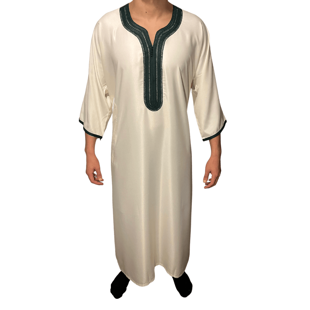 Djellaba Royale - Wit/Groen - TheDjellaba - TheDjellaba - Djellaba - Kaftan - Jalabiya - Thobe - Qamis - Dishdasha - Kurta - Abaya - Robe - Tunic - Burnous